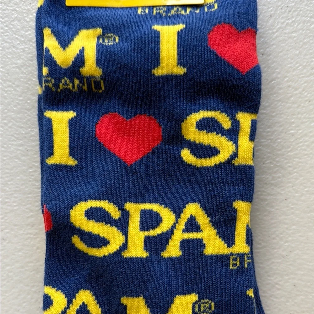 SPAM Branded Navy & Yellow Crew Socks with Red Heart Accent One Size